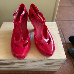 Melissa Red T-Strap Glossy Heels